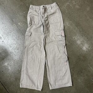 INSEL TOWN Cargo Pants Women's Small Gray Twill Straight Leg Elastic Waist Strap